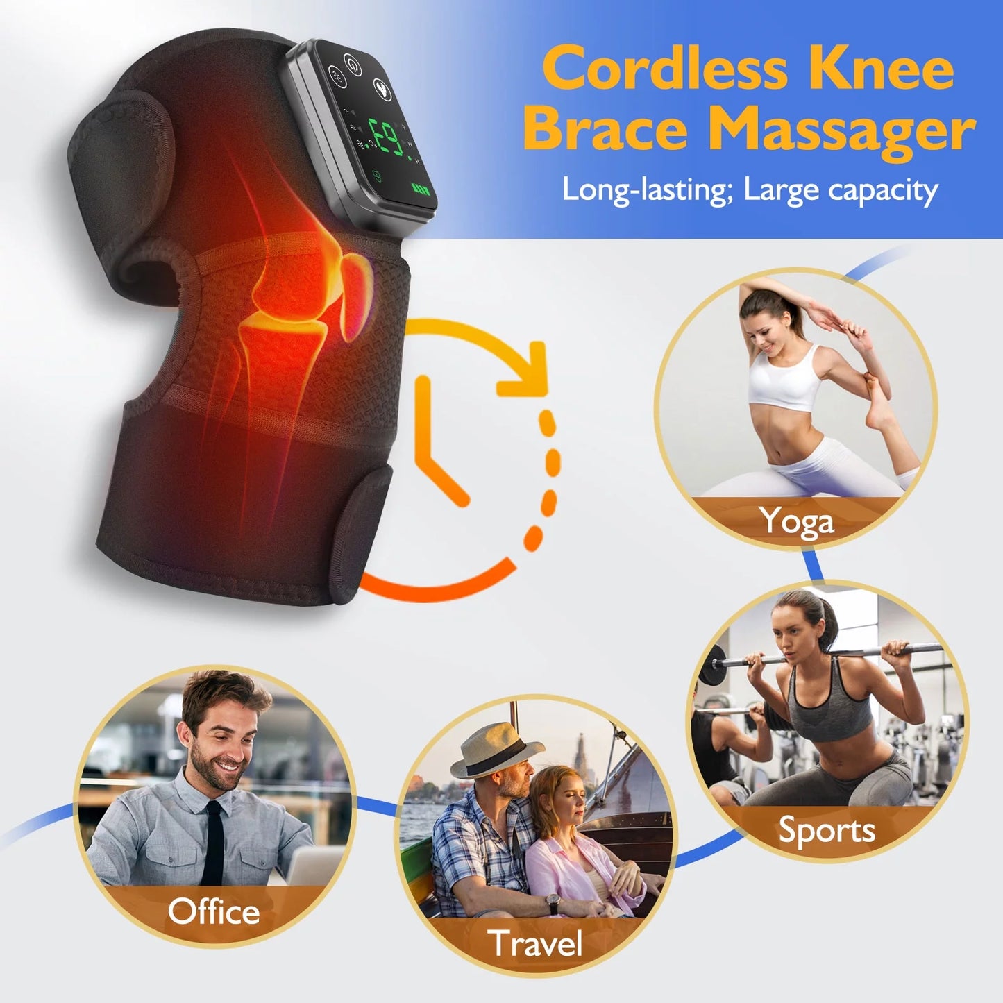 3 In1 Knee Shoulder Elbow Support Brace,Heated Knee Massager,Vibration Heating Pads for Relaxing Knee Shoulder Elbow,Cordless Massage Machine for Men Women